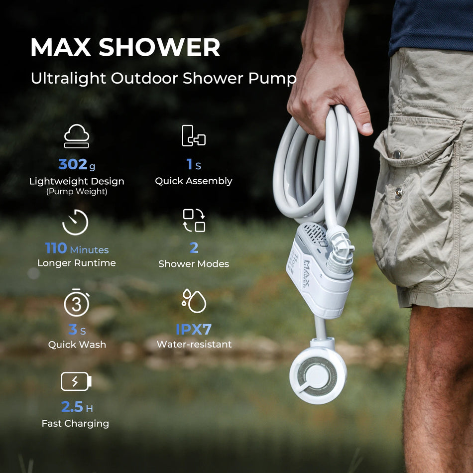 FLEXTAIL MAX SHOWER - Portable Electric Shower Pump | Outdoor Use, Car Washing, Pet Cleaning | IPX7 Waterproof