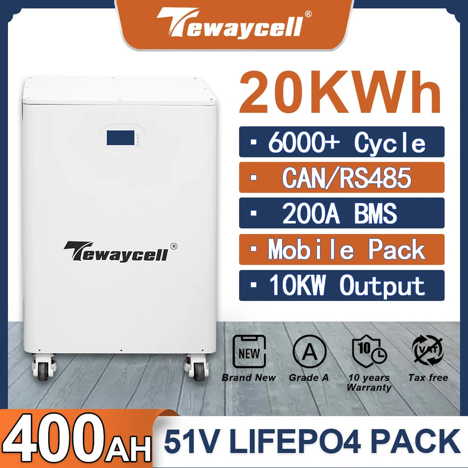 LiFePO4 solárny batériový balík pre domáce úložisko, 51.2V, 400-600Ah, až 10kW výstup
