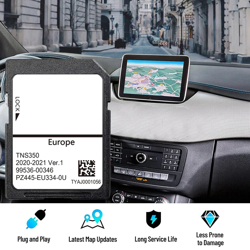 Actualización del mapa de la UE y el Reino Unido, tarjeta SD de navegación GPS para Toyota TNS350 Auris, Corolla, Hilux, Land Cruiser 150.