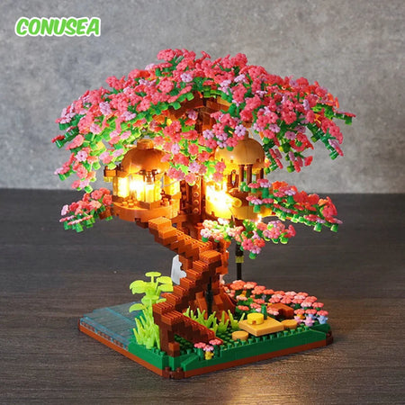 Building Blocks Mini Sakura Tree Set &ndash; Romantic Cherry Blossom Treehouse Model