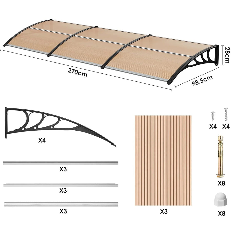 Прозрачный арочный навес для входной двери с ПК кронштейном 270x98.5 см