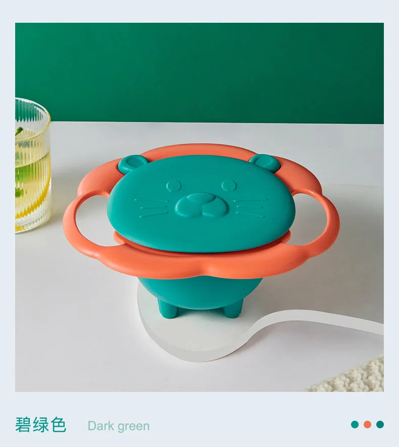 NoEnName_Null 360&deg; Spill-Proof Gyro Bowl for Kids with Cartoon Lion Design as picture 1