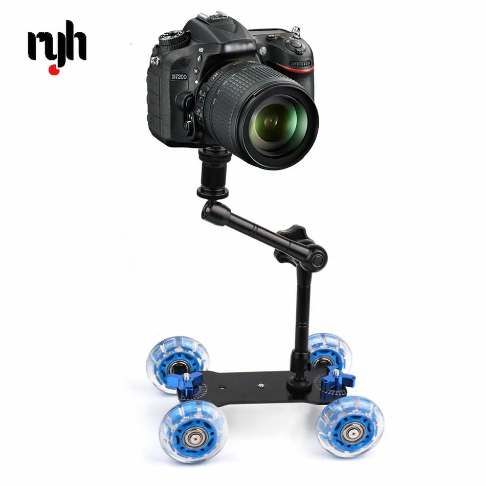 Tabletop Mobile Rolling Video Rail Skater for DSLR - Dolly+11'' Magic Arm