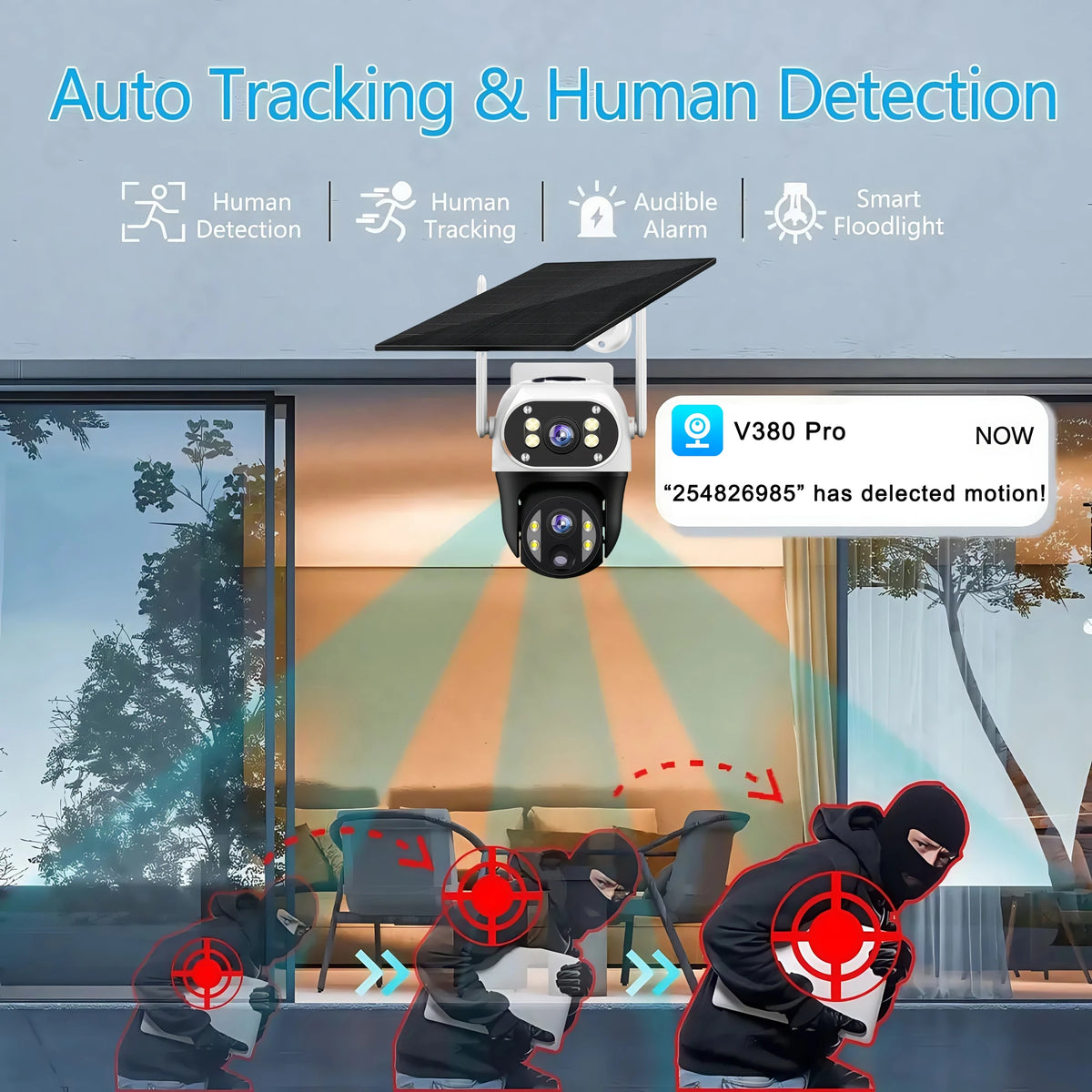 V380 8MP Dual Lens 4G IP Camera Solar PIR Human Detection Night Vision Waterproof Security Video Camara 4K Battery CCTV Monitor