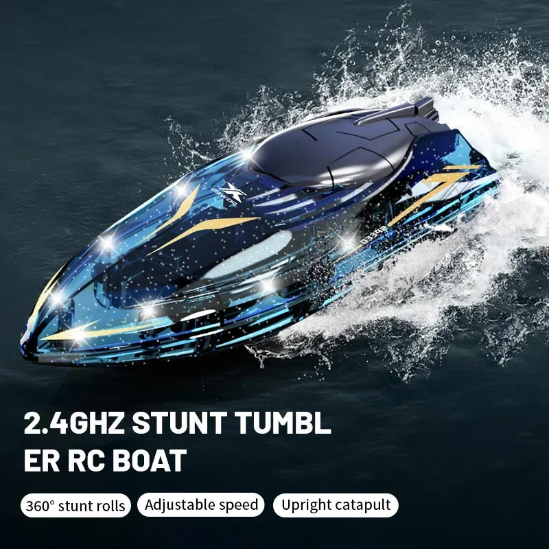 2024 High-Speed 360-Degree Flip Transparent Remote Control Speedboat for Kids