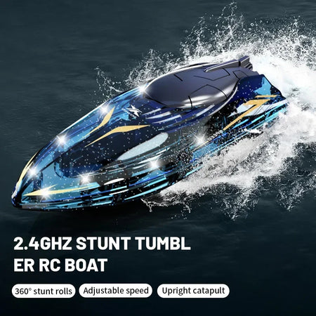 2024 High-Speed 360-Degree Flip Transparent Remote Control Speedboat for Kids