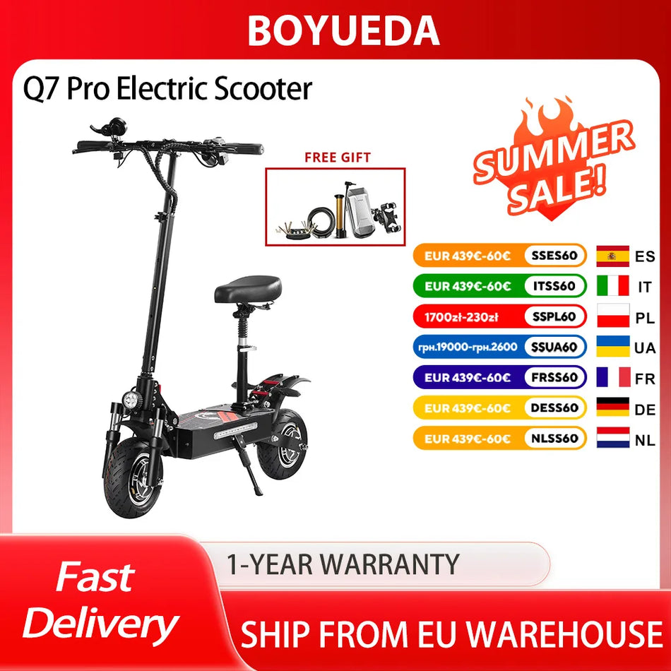 Boyueda Q7 Pro Ηλεκτρικό Πατίνι 52V 19Ah Μπαταρία 2x1600W Διπλοί Κινητήρες 70km/h Μέγιστη Ταχύτητα 70km Εμβέλεια Έλεγχος μέσω Εφαρμογής