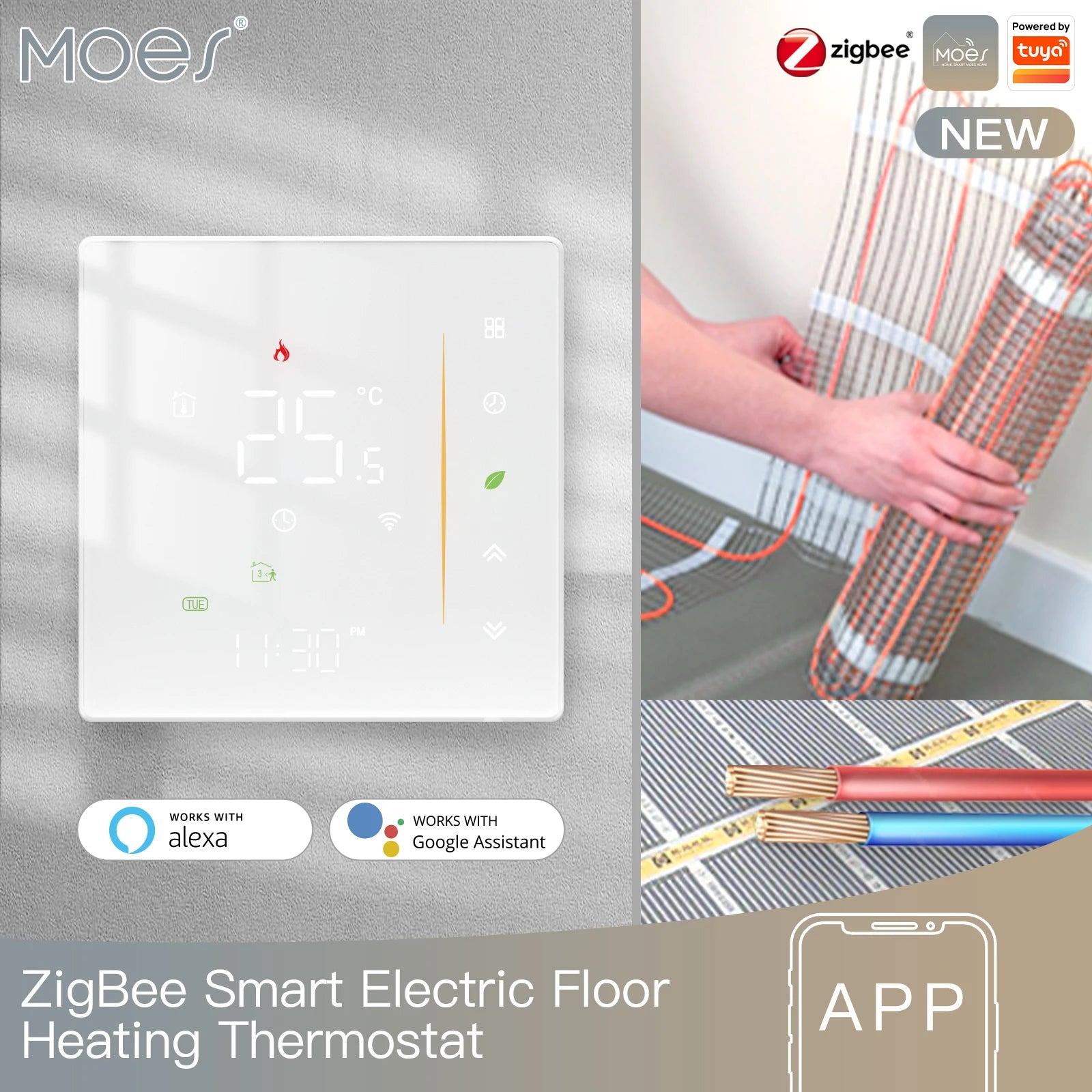 MOES Zigbee Thermostat 5A16A &ndash; Programmable Floor Heating electric heating  WH