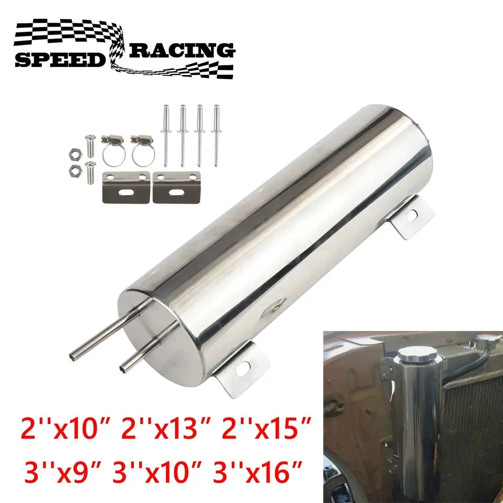 Universal 2''x13” / 3''x10” Radiator Coolant Overflow Puke Tank Polished Stainless Steel Radiator Coolant Overflow Tank Can by InterCyprus Trading Ltd