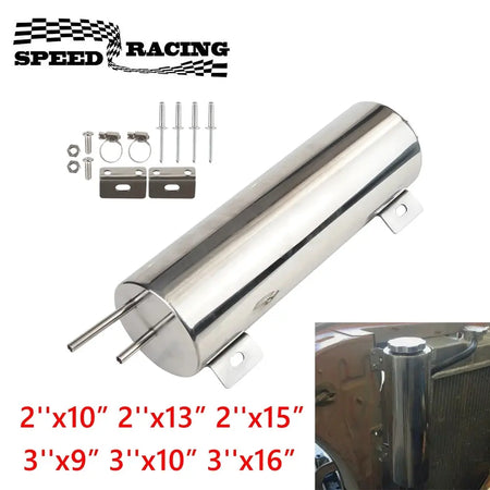 Universal 2''x13” / 3''x10” Radiator Coolant Overflow Puke Tank Polished Stainless Steel Radiator Coolant Overflow Tank Can by InterCyprus Trading Ltd