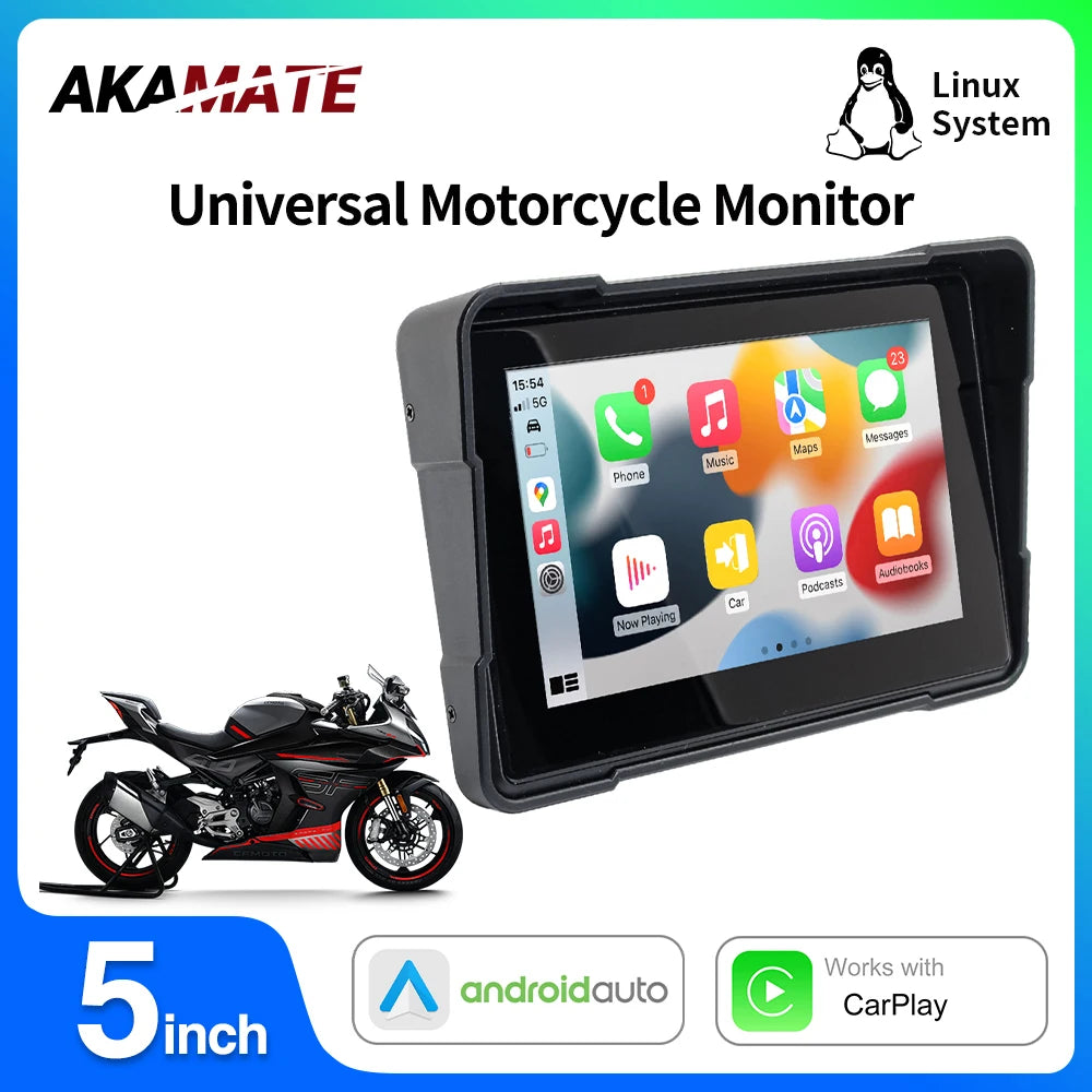 AKAMATE 5 Inch Motorcycle Monitor &ndash; CarPlay Android Auto