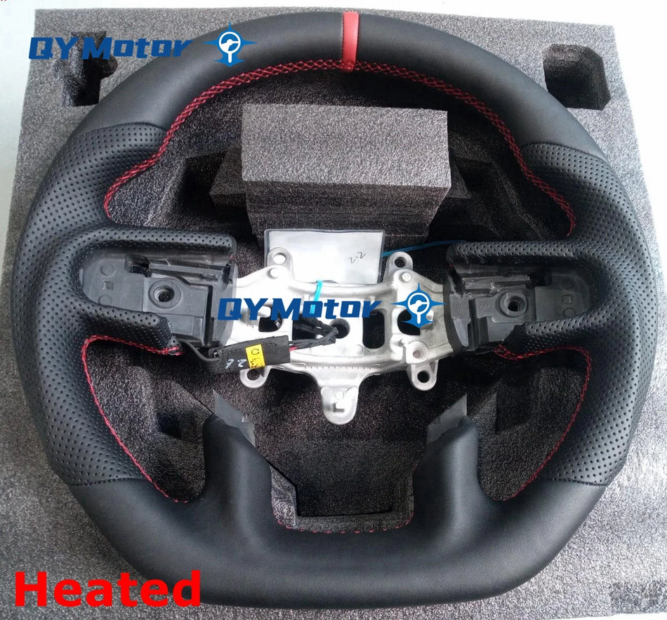 Stuurwiel voor Dodge Ram 1500 TRX, verwarmd, volledig leer, geperforeerd met koolstofvezel accenten en rode stiksels