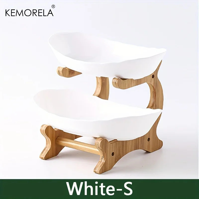 Double Three Layer Modern Wooden Fruit Plate &ndash; Space Saving White S