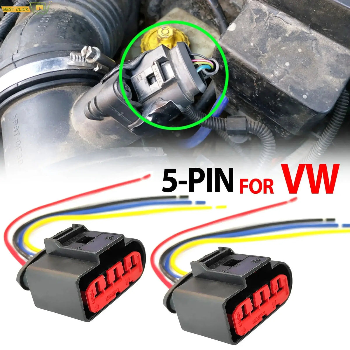 2pcs For VW Sharan Golf Bora Polo Passat Touran Jetta Caddy T5 MAF Mass Air Flow Meter Sensor Connector Plug Wiring 1J0973775A by InterCyprus Trading Ltd