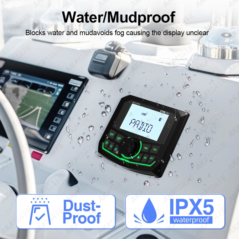 AKAMATE MS-21RV Marine Radio &ndash; Waterproof Bluetooth MP3