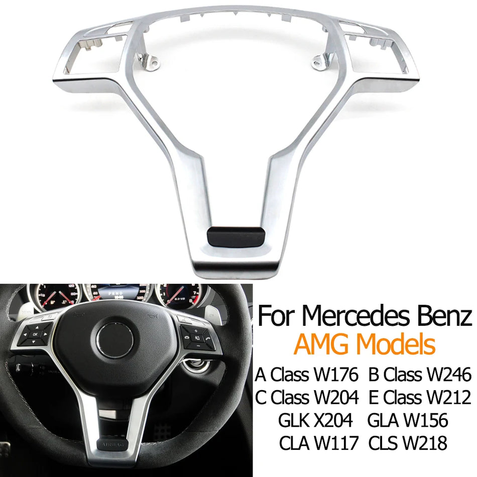Carbon Fiber Look Steering Wheel Lower Cover Trim PC and ABS Chrome Plated Finish for Mercedes-Benz AMG