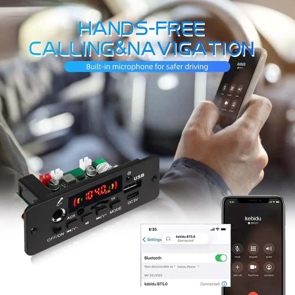 Bluetooth 5.0 MP3 Decoder Board DC 5V 10W Amplifier MP3 Player Car FM Radio Module Microphone TF USB Handsfree Call Record by InterCyprus Trading Ltd