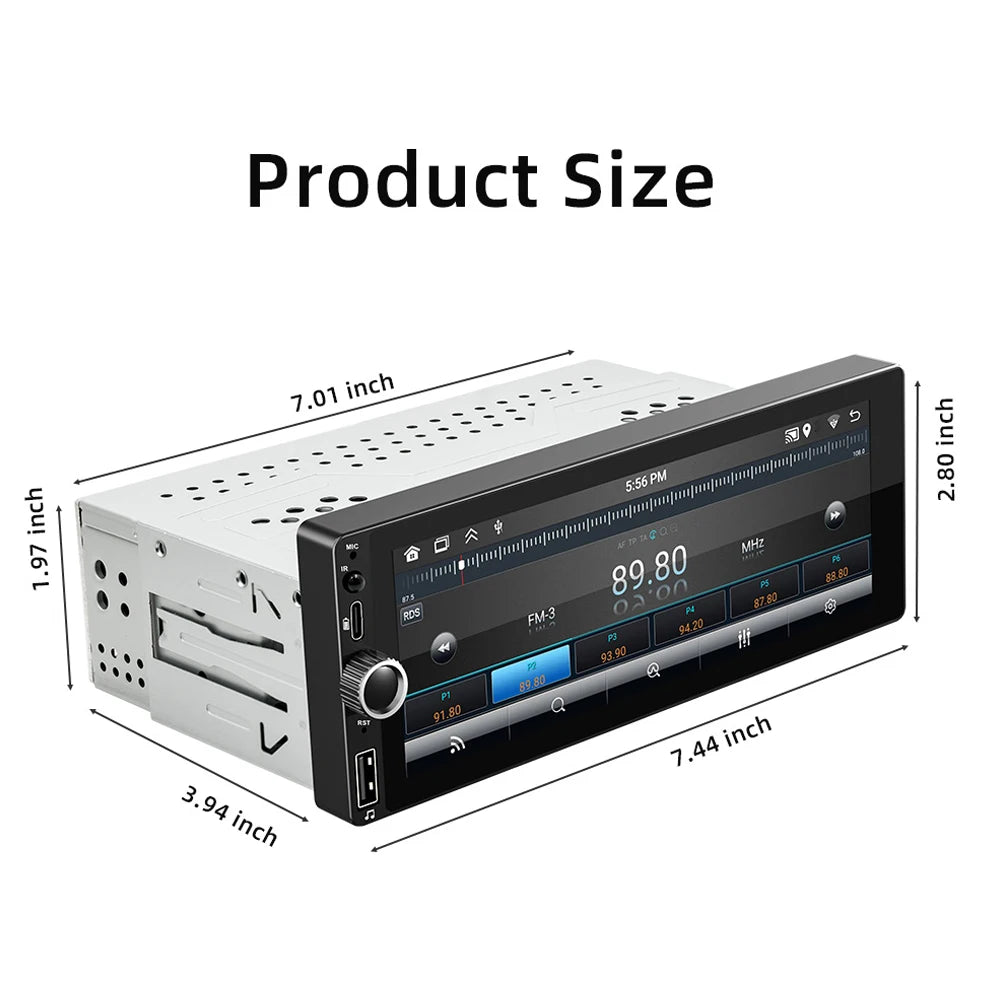 Car Stereo Single-Din GPS Navigation &ndash; Android 13 System with 6.86 Inch Touchscreen and Rear Camera Support