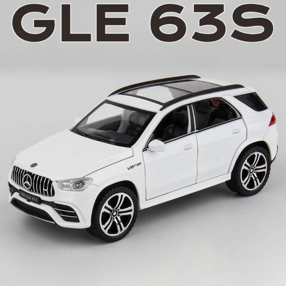 Mașină de jucărie din metal GLE63S GLS580 la scară 1:32, cu uși deschise, sunet și lumină.