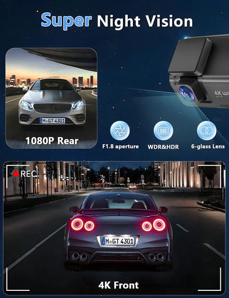 Kocam 4K UHD Dash Cam &ndash; Dual Lens Front and Rear with Night Vision