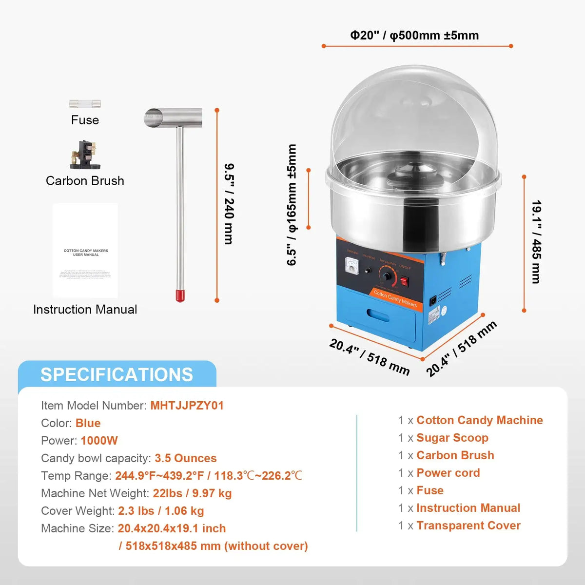 1000W Commercial Cotton Candy Machine With Cover blue with cover / CZECH REPUBLIC