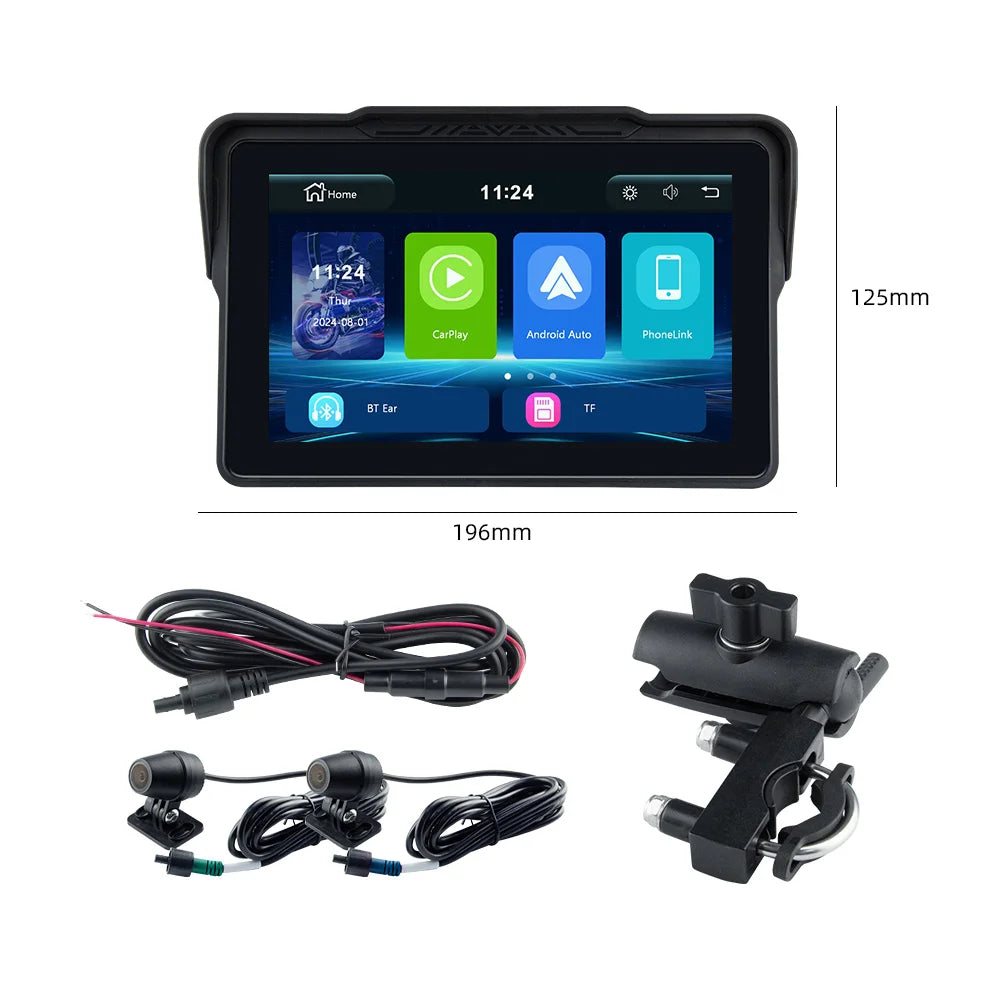 EKIY 7 Inch Portable Motorcycle Dashboard GPS &ndash; Waterproof IPX7 Display with Android Auto M4-DVR / None