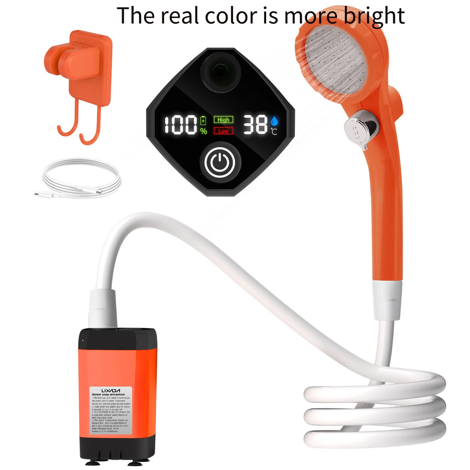 Portable Camping Shower Pump with Intelligent Digital Display and 6000mAh Battery