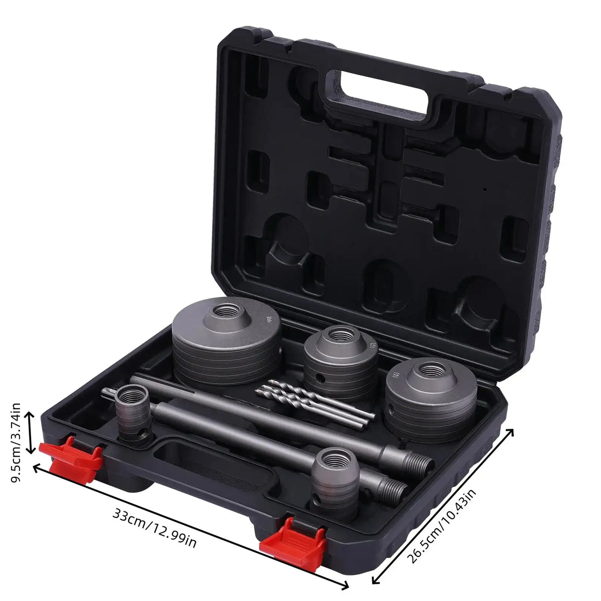 9PC Hole Saw Kit SDS Plus Arbor Shaft &ndash; Includes Pilot Bits black / GERMANY