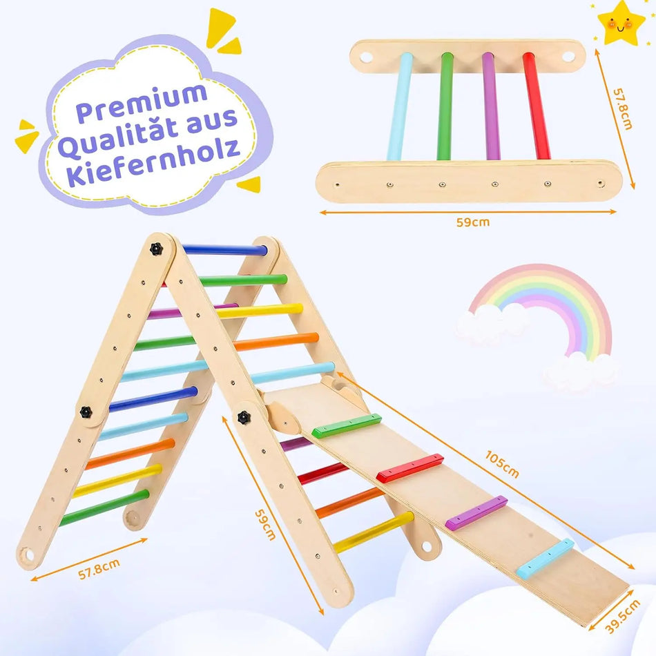 Escalador de Gimnasio Triangular 3 en 1 de Madera Plegable con Rampa