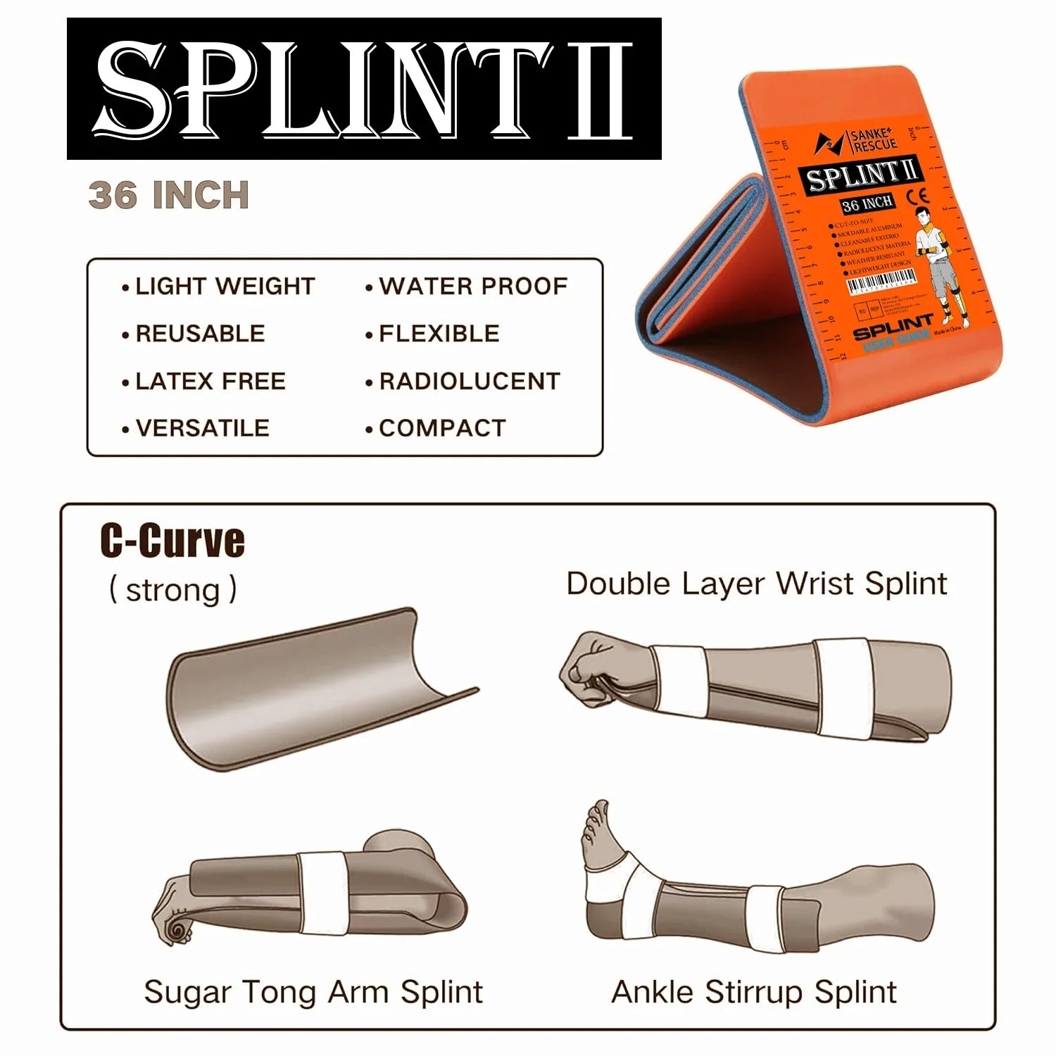 SANKE RESCUE First Aid Splint &ndash; Lightweight Aluminum Core