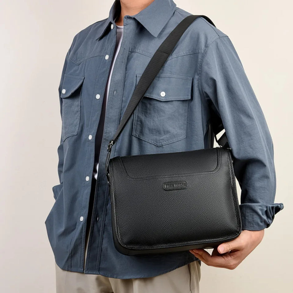 Geantă de umăr pentru bărbați din piele naturală de vacă de lux pentru iPad, geantă de mână business crossbody, ultra ușoară și impermeabilă