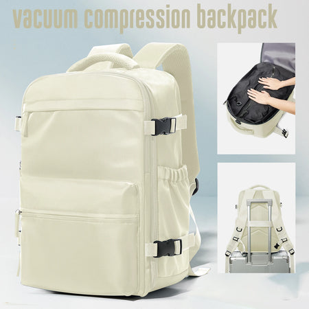Vacuum Backpack Travel Bag &ndash; Large Capacity Expandable Beige