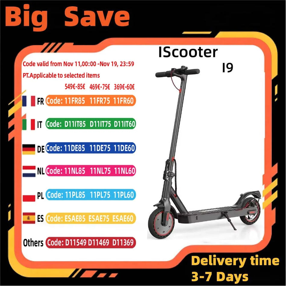 iScooter i9 Ηλεκτρικό Σκούτερ Αναδιπλούμενο 350W, 30 kmh, Οκτώ και Πέντε Δέκατα Ίντσες Ελαστικά