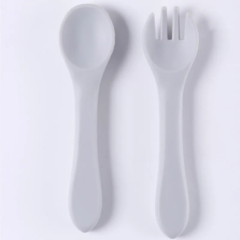 CZSAE Silicone Baby Spoon Set &ndash; Soft and Safe Feeding Solution Silver Grey