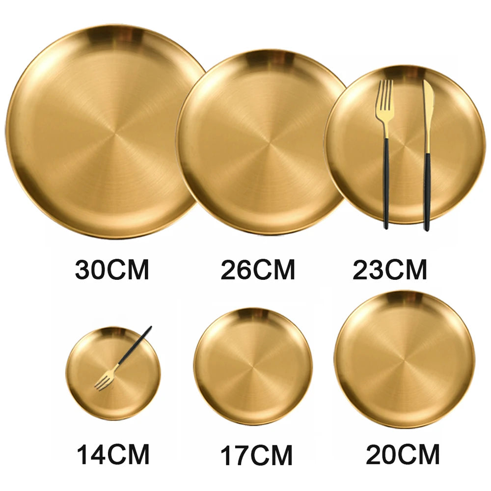 KNGZI Stainless Steel Round Plate &ndash; Durable Shallow Tray for Camping and BBQ