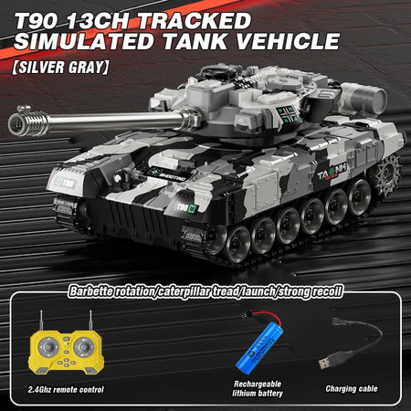 RC Tank 13 Channel &ndash; Shooting Function Battle Ready T90 silver gray