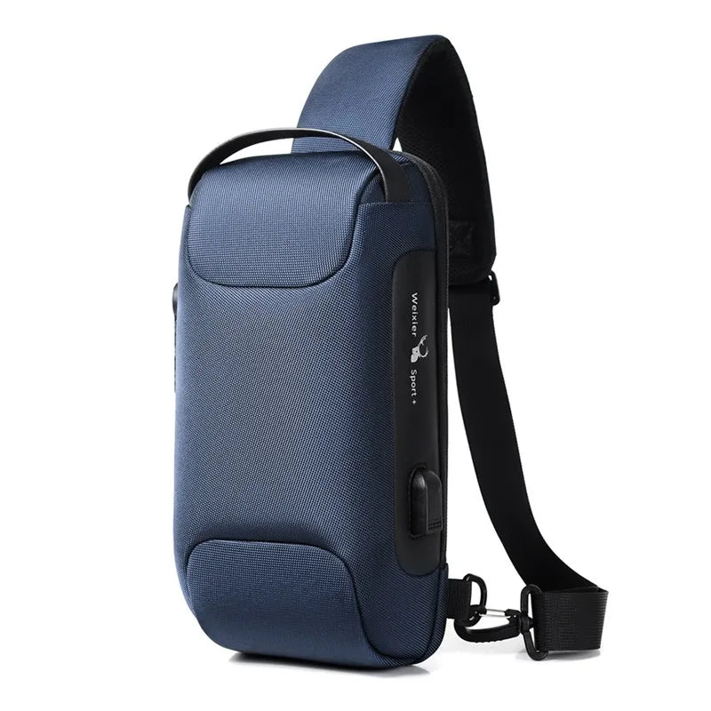 Clyine Men's Anti-Theft USB Crossbody Bag - Waterproof Oxford Travel Pack blue / 16 x 9.5 x33 cm