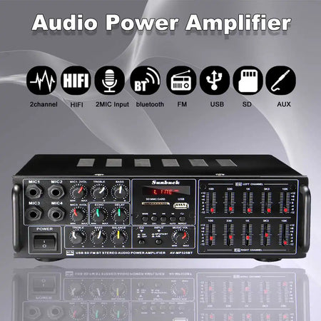 8000W Bluetooth Amplifiers Support 4 Way Microphone Input USB SD FM AUX Digital Audio Stereo Amplificador Speaker Remote Control
