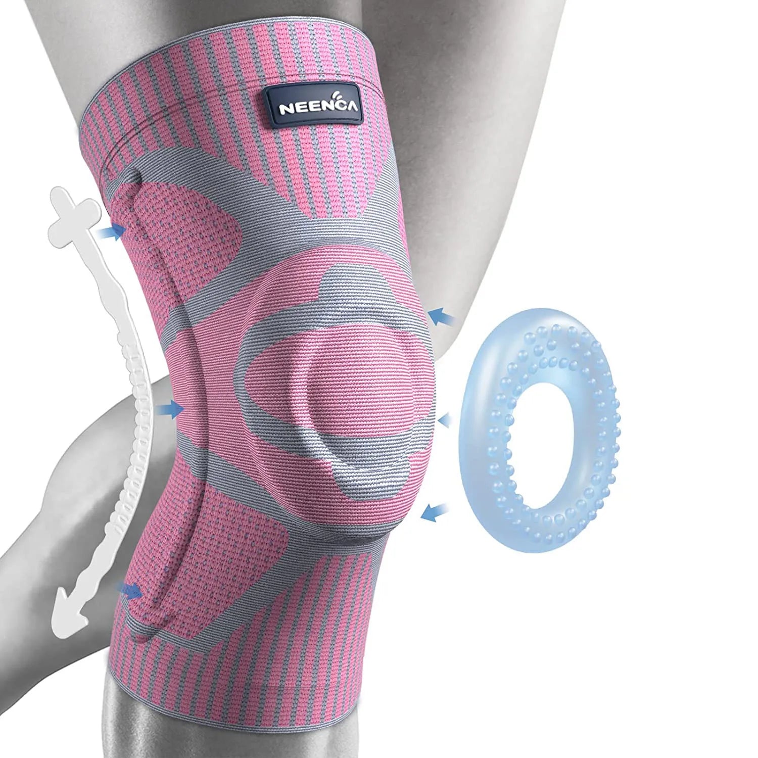 NEENCA Knee Brace Support with Side Stabilizers Patella Gel Knee Compression Sleeve for Knee Pain Meniscus Tear Injury Recovery Pink / L
