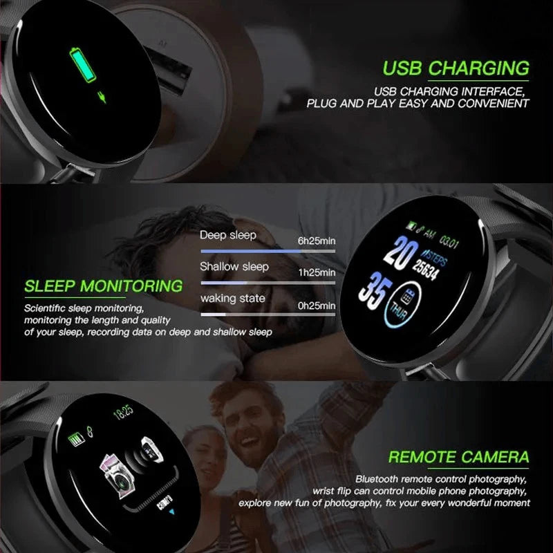 D18 Smart Bracelet 2025 - Stylish Fitness Tracker with Heart Rate Monitor &amp; Bluetooth