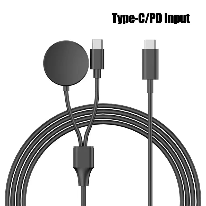 Magnetic Watch Charger 2-in-1 USB-C PD Cable &ndash; FastCharge Type C Black