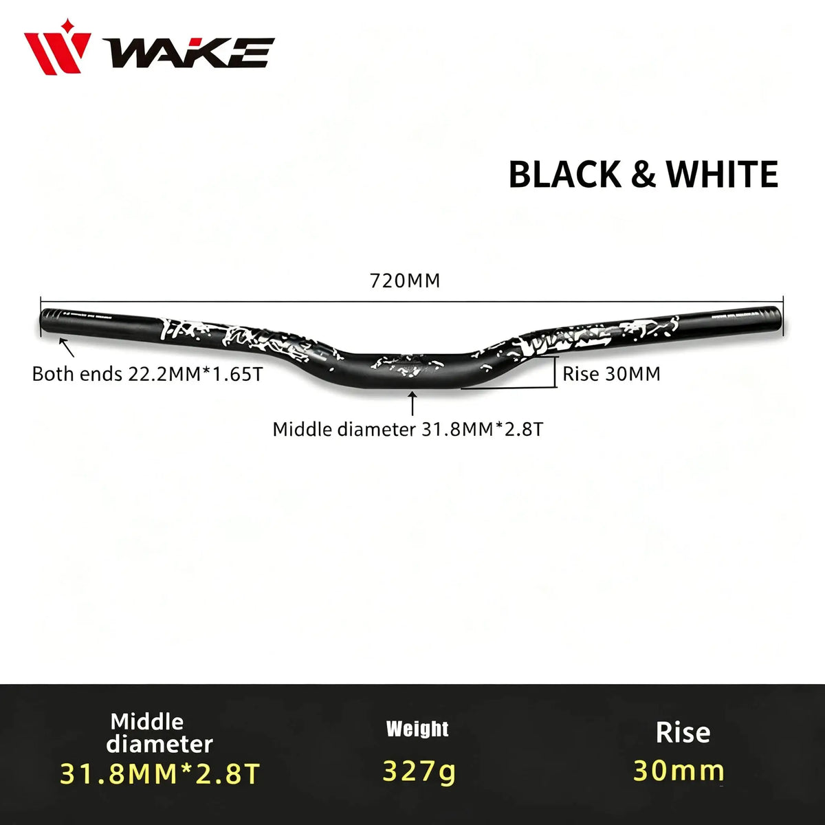 WAKE 30mm Riser Mountain Bike Handlebar 31.8mm*720/780mm Bicycle Handlebar Aluminum Alloy Bicycle Riser Bar Cycling Handle Bar by InterCyprus Trading Ltd