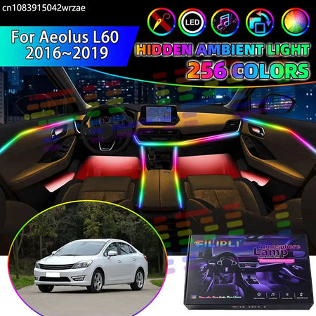 For Aeolus L60 2016~2019 2017 RGB Car Interior Ambient Lights Strips Breathing Lighting Kit App Control LED strips Accessories by InterCyprus Trading Ltd