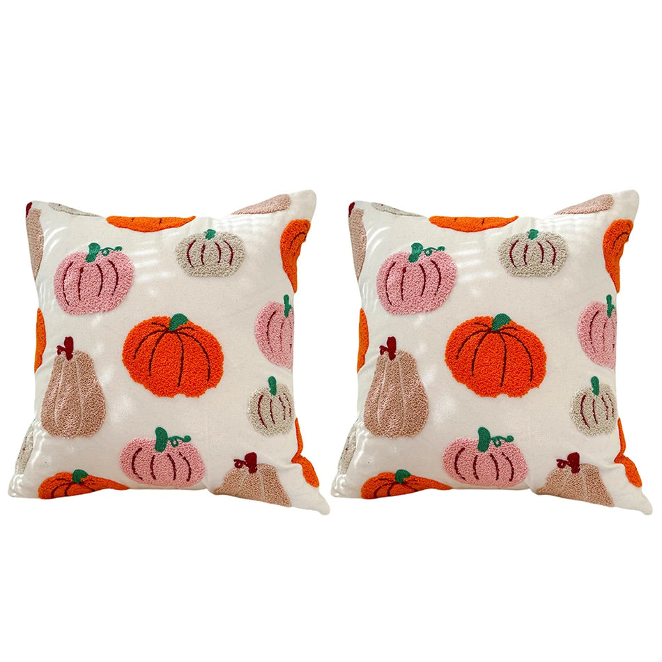 Halloween besticktes 18x18 orange Kürbis-Kissenbezug