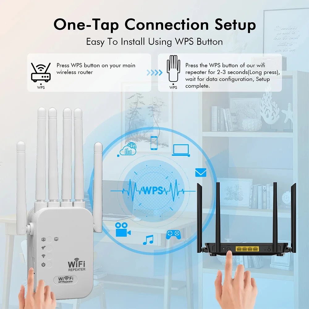 1200Mbps Dual Band WiFi Repeater 2.4G 5G &ndash; Long Range Boost
