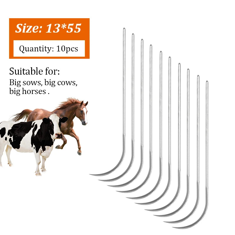 10 Pcs Farm Animals Suture Needles &ndash; High Quality Stainless 13x55