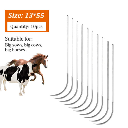 10 Pcs Farm Animals Suture Needles &ndash; High Quality Stainless 13x55
