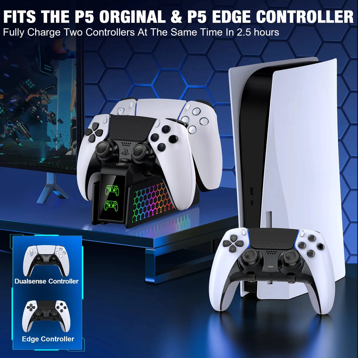 BEBONCOOL FC401 Bee's Nest For PS5/PS5 Slim/PS5 PRO Dual Fast Controller Charger For PS5 DualSense/DualSense Edge Gamepad by InterCyprus Trading Ltd