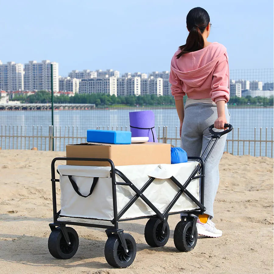 Collapsible Folding Utility Beach Cart Wagon - Heavy Duty Portable Garden &amp; Camping Trolley