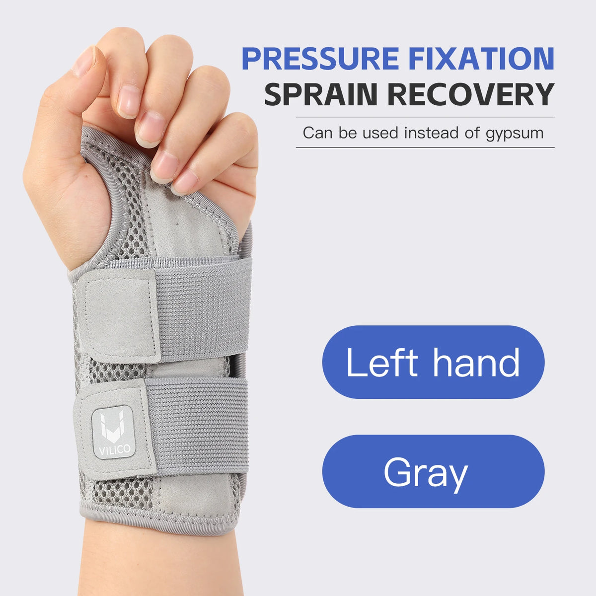 Wrist Guard with Thumb Protection &ndash; Adjustable for Joint Pain Grey - Left Hand / L/XL